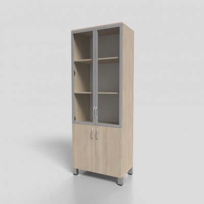 Шкаф офисный для документов со стеклом в алюминиевом профиле на опорах 700х400х1900 мм