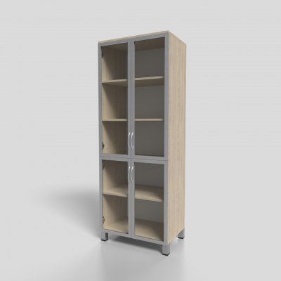 Шкаф для документов со стеклом в алюминиевом профиле на опорах 700х450х1900 мм