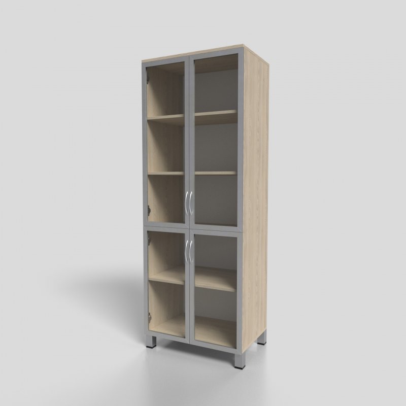 Шкаф для документов со стеклом в алюминиевом профиле на опорах 700х450х1900 мм