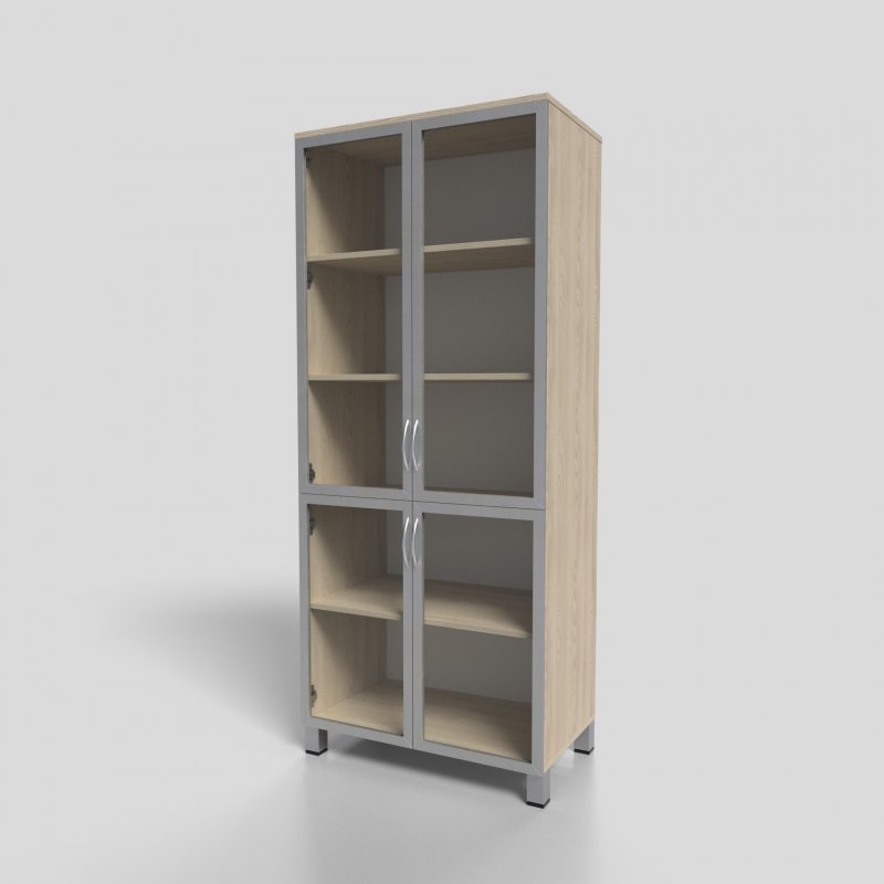 Шкаф для документов со стеклом в алюминиевом профиле на опорах 800х450х1900 мм