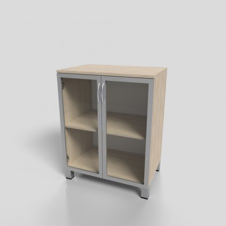 Шкаф офисный низкий в алюминиевом профиле со стеклом на опорах 700х450х900 мм