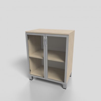 Шкаф офисный низкий в алюминиевом профиле со стеклом на опорах 700х450х900 мм