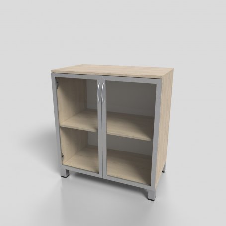 Шкаф офисный низкий в алюминиевом профиле со стеклом на опорах 800х450х900 мм