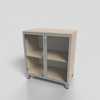 Шкаф офисный низкий в алюминиевом профиле со стеклом на опорах 800х450х900 мм