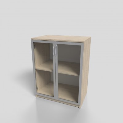 Шкаф офисный низкий в алюминиевом профиле со стеклом 700х450х900 мм