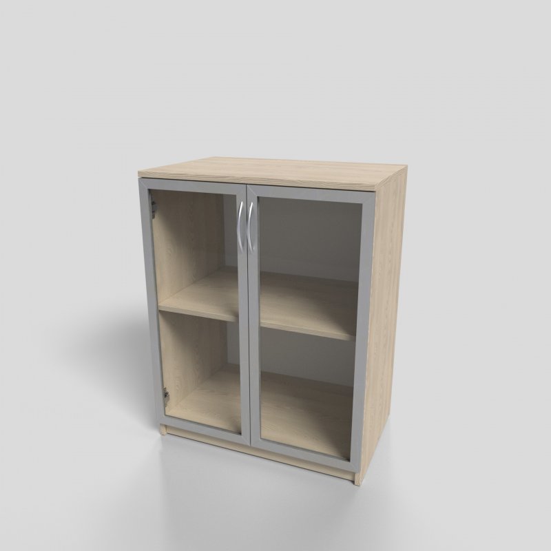 Шкаф офисный низкий в алюминиевом профиле со стеклом 700х450х900 мм