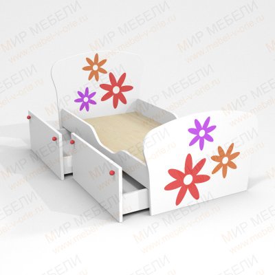 Кровать детская с двумя выдвижными ящиками с рисунками
